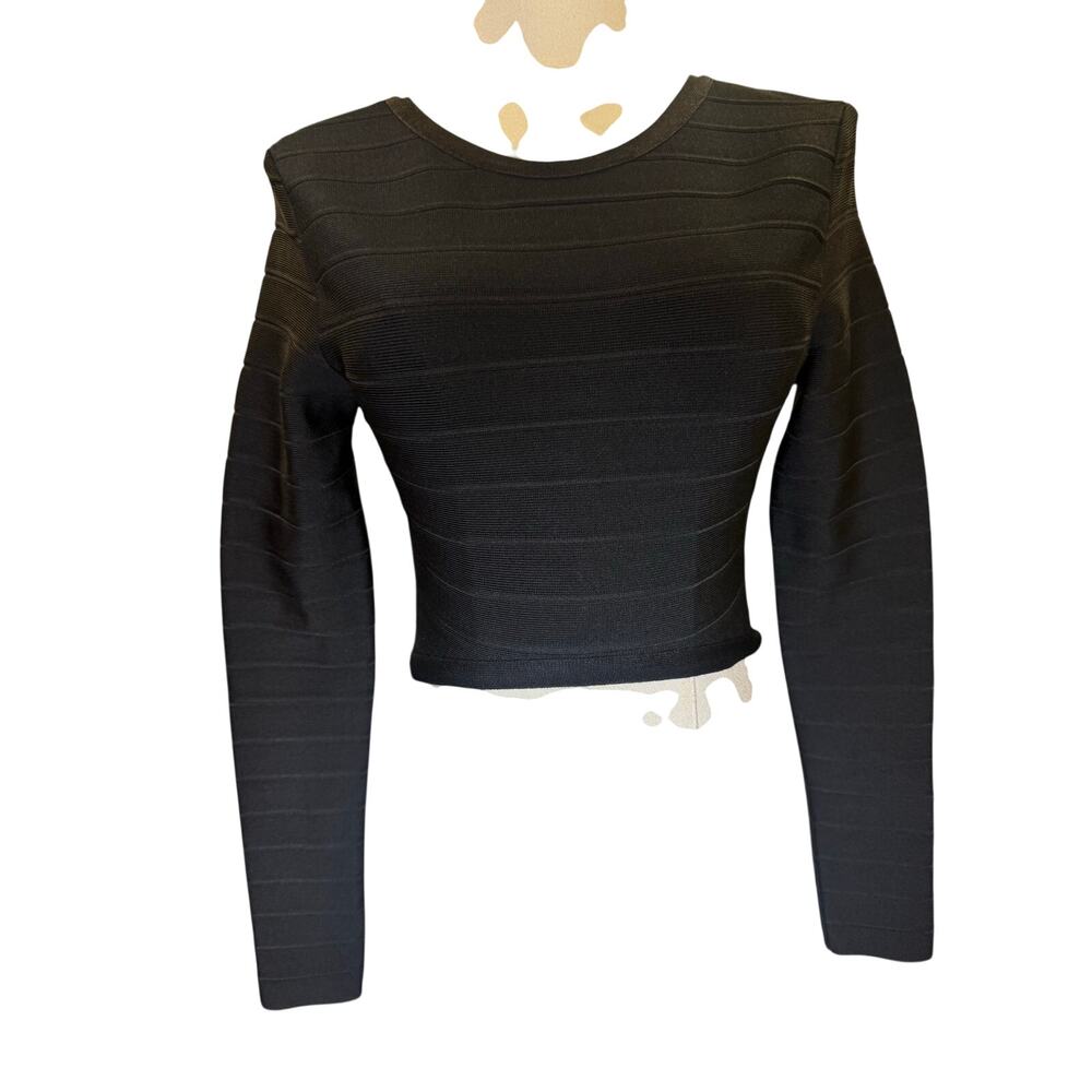 L’Atiste By Amy Striped Bodycon Crop Top Black NWT Size Small